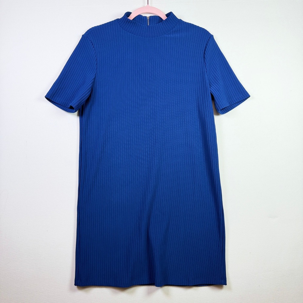 FOREVER 21 Blue Ribbed Mock Neck Short Sleeve Mini Dress Medium